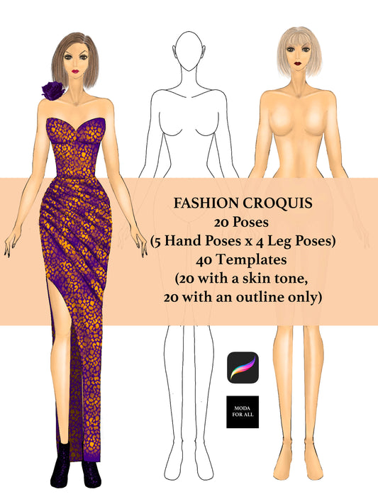 Procreate Ready-To-Use Croquis Templates with a Skin Tone for Fashion Illustration
